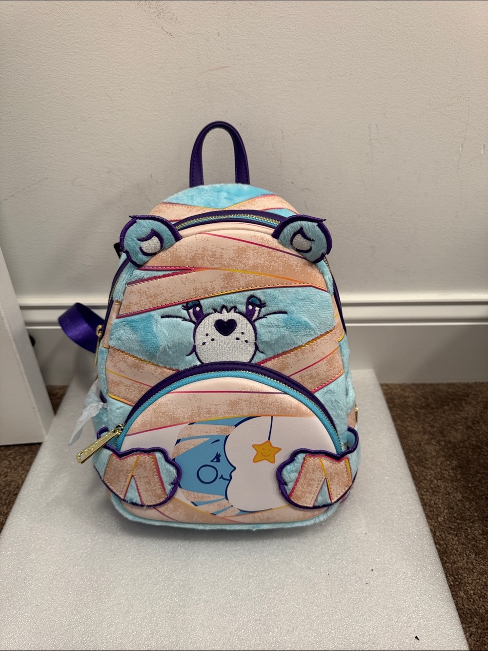 Loungefly Care Bears x universal monsters bedtime bear mummy backpack NWT